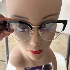 Vintage-Inspired Black and Gold Cat-Eye Glasses - Women Accessories